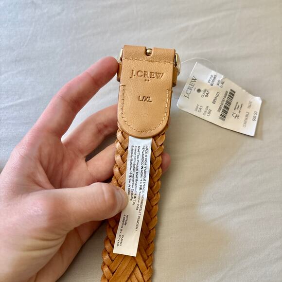 JCrew Woven Tan Leather Belt Womens L/XL Silver Buckle NWT - Picture 5 of 6